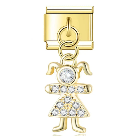 Crystal Girl v2 Italian Dangle Gold Charm