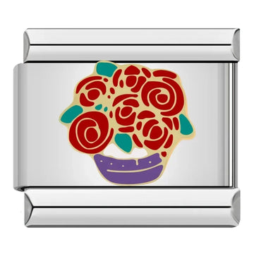 Red Flower Bouquet Italian Silver Charm
