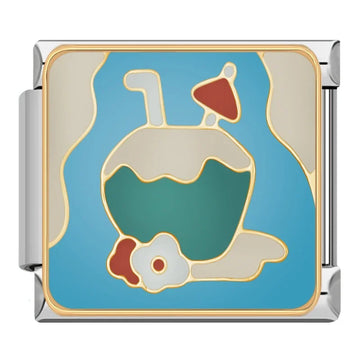 Coconut Drink Italian Silver Charm