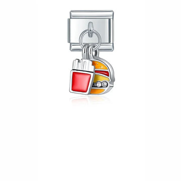 Burger and Fries Dangle Italian Dangle Silver Charm