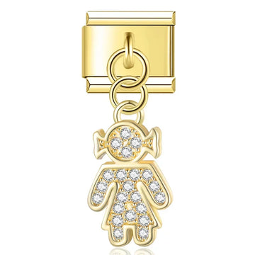 Crystal Girl v3 Italian Dangle Gold Charm