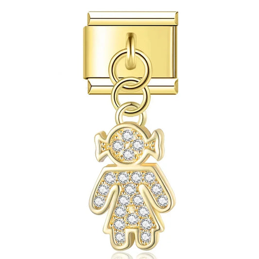 Crystal Girl v3 Italian Dangle Gold Charm