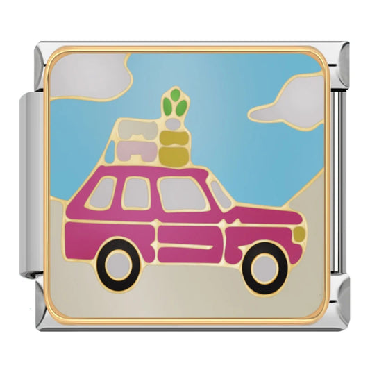 Pink Travel Car Italian Silver Charm