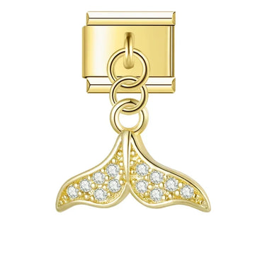 Crystal Whale Tail Italian Dangle Gold Charm