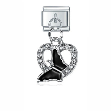 Butterfly with Heart Dangle Italian Dangle Silver Charm