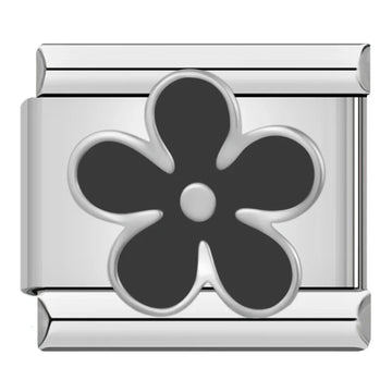 Black Flower Italian Silver Charm