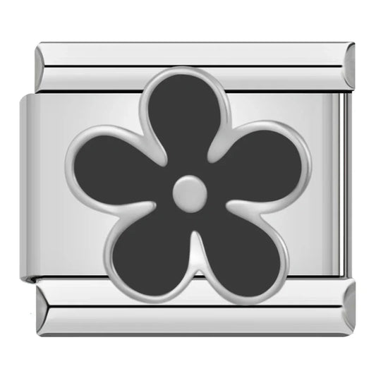 Black Flower Italian Silver Charm