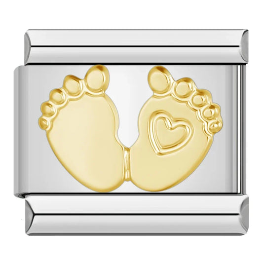 Gold Baby Feet with Heart Italian Silve Charm