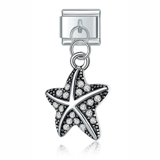 White Starfish Italian Dangle Silver Charm