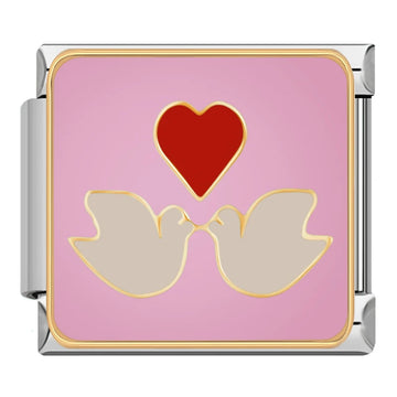 Couple Bird And Heart Italian Silver Charm