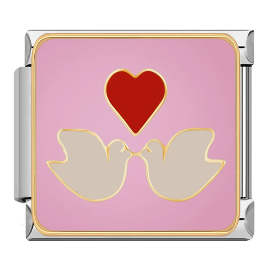 Couple Bird And Heart Italian Silver Charm