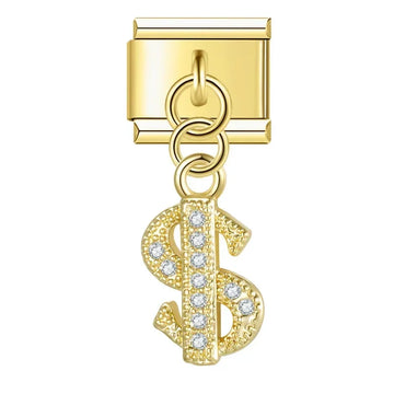 Crystal Money Italian Dangle Gold Charm