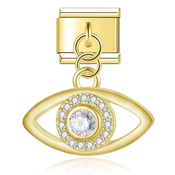 Crystal Eye Pendant  Italian Dangle Gold Charm