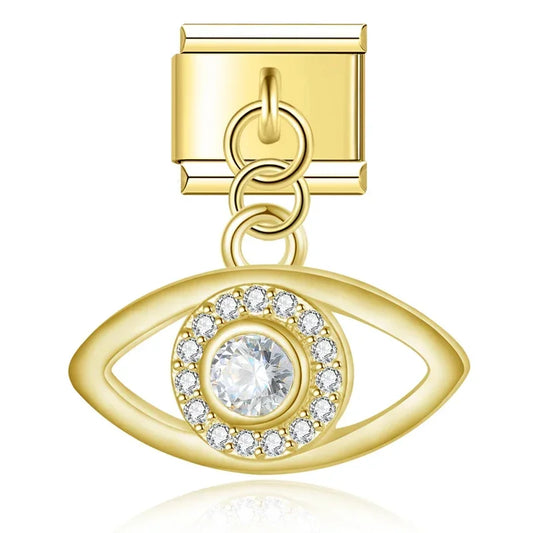Crystal Eye Pendant  Italian Dangle Gold Charm