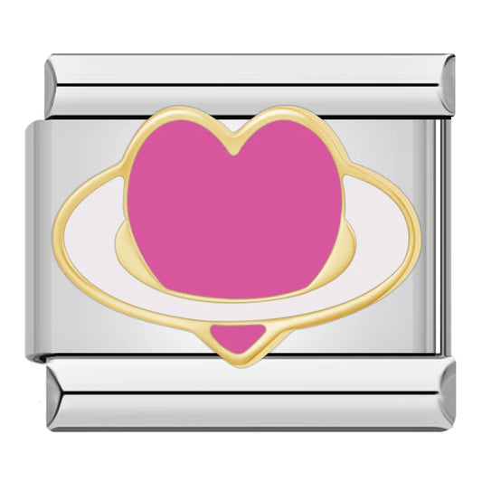 Pink Heart Planet v2 Italian Silver Charm
