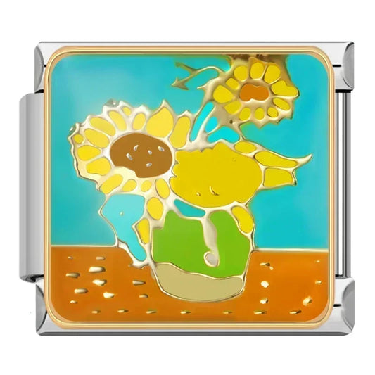 Sunflower Bouquet Italian Silver Charm