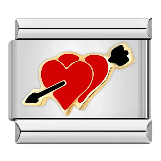 Red Double Heart With Arrow Italian Silver Charm