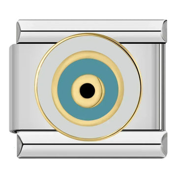 Gold and Blue Evil Eye Italian Silver Charm