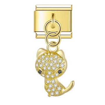 Crystal Cat v1 Italian Dangle Gold Charm