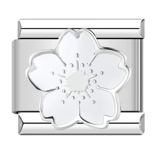 White Flower Italian Silver Charm