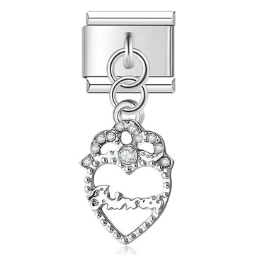 Princess Heart Italian Dangle Silver Charm