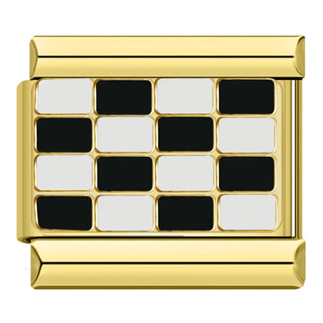 Black and White Checkerboard Italian Gold Charm