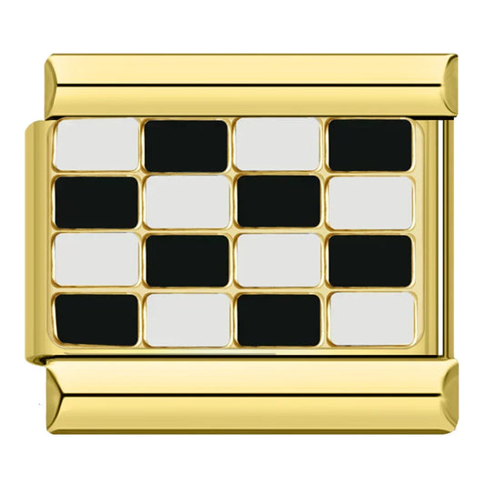 Black and White Checkerboard Italian Gold Charm