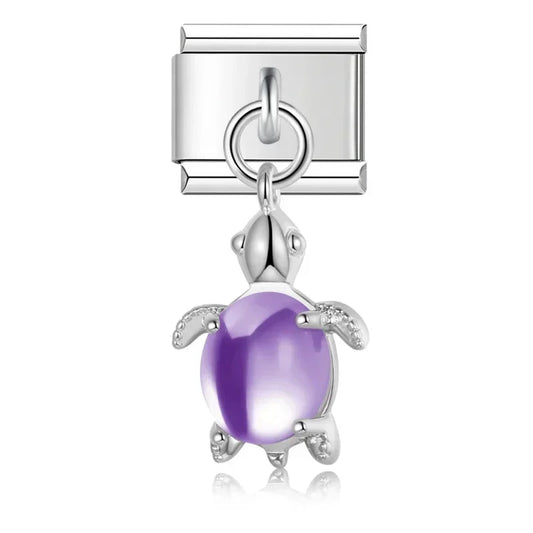 Purple Turtle Italian Dangle Silver Charm