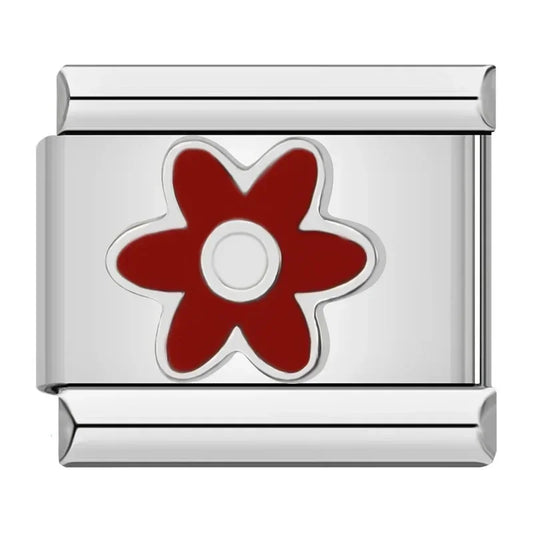 Red Daisy Flower Italian Silver Charm
