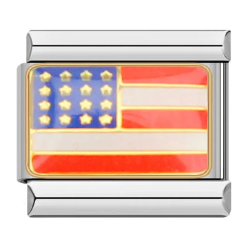 United State Country Flag Italian Silver Charm