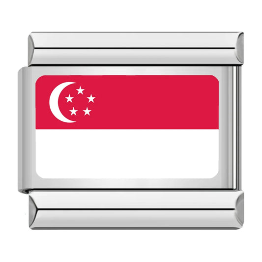 Singapore Country Flag Italian Silver Charm