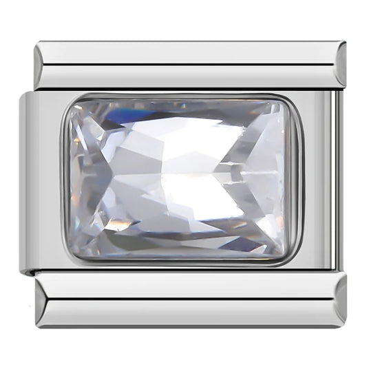 White Crystal Italian Silver Charm