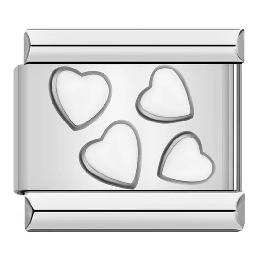 White Hearts Italian Silver Charm