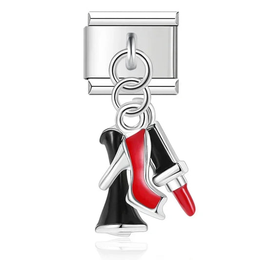 Heel And Lipstick Italian Dangle Silver Charm