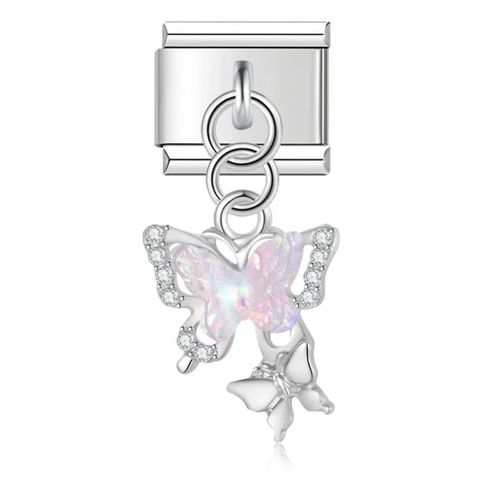 Couple Butterfly Dangle Italian Dangle Silver Charm