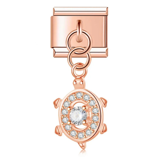 Turtle Pendant Italian Dangle Rose Charm