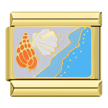 Seashell Beach Scene Italian Gold Charm