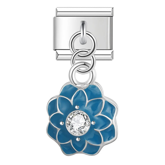 Blue Lotus Gemstone Dangle Italian Silver Charm