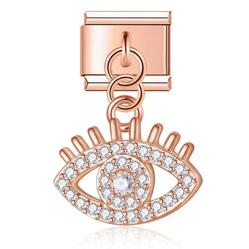 Glitter Eye Italian Dangle Rose Charm