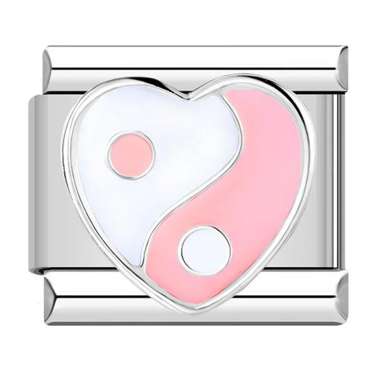 Pink Yin-Yang Heart Italian Silver Charm