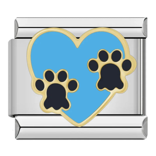Blue Heart Paw Print Italian Silver Charm
