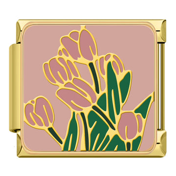 Pink Flower Italian Gold Charm